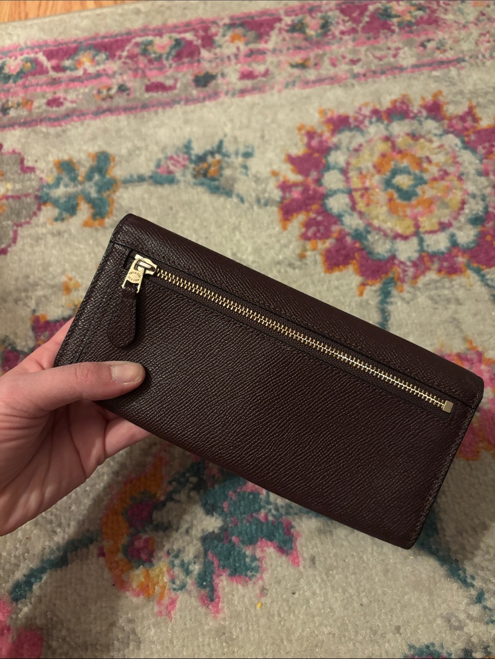 Coach Envelope Wallet in Brown Pebble with Gold Logo - Picture 5 of 6